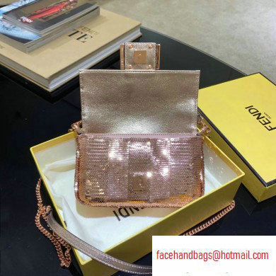 Fendi Sequins Pequin Embroidery Mini Baguette Bag Pink 2020 - Click Image to Close
