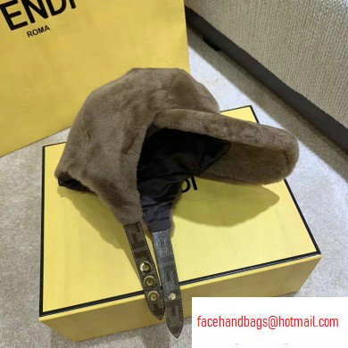 Fendi Shearling Hat Coffee with FF Motif 2020 - Click Image to Close
