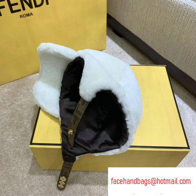 Fendi Shearling Hat White with FF Motif 2020 - Click Image to Close