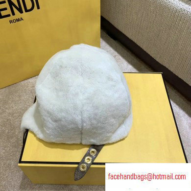 Fendi Shearling Hat White with FF Motif 2020 - Click Image to Close
