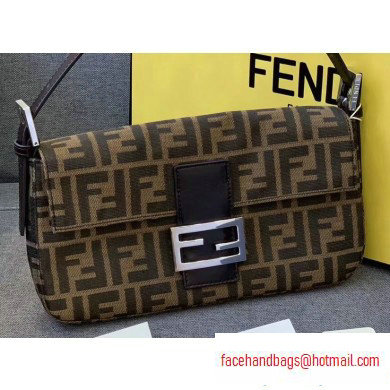 Fendi Vintage FF Motif Brown Fabric Medium Baguette Bag Black/Silver 2020