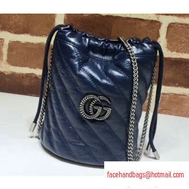 Gucci Diagonal GG Marmont Double G Mini Bucket Bag 575163 Blue/White 2020