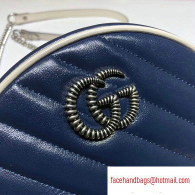 Gucci Diagonal GG Marmont Mini Round Shoulder Bag 550154 Blue/White 2020