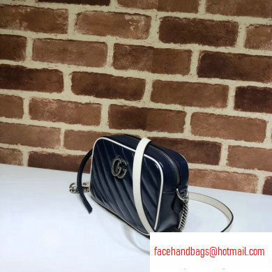 Gucci Diagonal GG Marmont Mini Shoulder Camera Bag 448065 Leather Blue/White 2020 - Click Image to Close