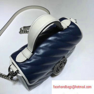 Gucci Diagonal GG Marmont Mini Top Handle Bag 583571 Blue/White 2020