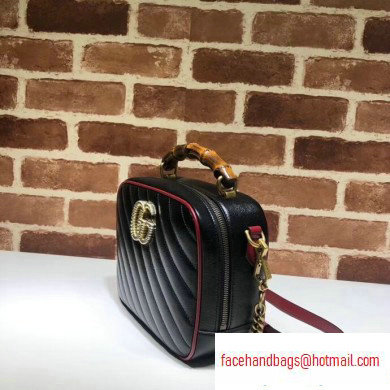 Gucci GG Marmont Small Shoulder Bag with Bamboo 602270 Black/Red 2020 - Click Image to Close
