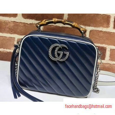 Gucci GG Marmont Small Shoulder Bag with Bamboo 602270 Blue/White 2020 - Click Image to Close