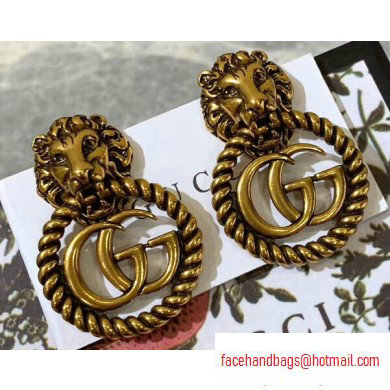 Gucci Lion Head Earrings With Double G 605857