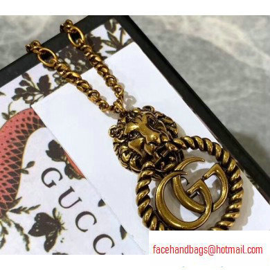 Gucci Lion Head Necklace With Double G 605864