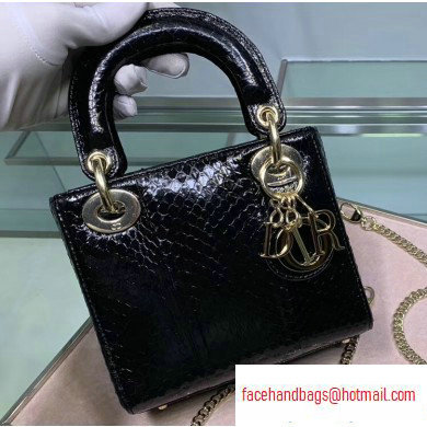 Lady Dior Mini Bag with Chain in Python Black