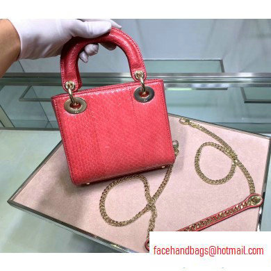 Lady Dior Mini Bag with Chain in Python Peach Red