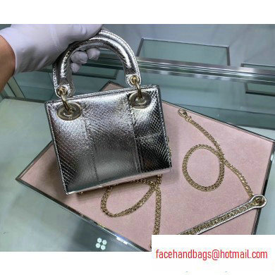 Lady Dior Mini Bag with Chain in Python Silver - Click Image to Close