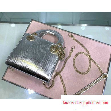 Lady Dior Mini Bag with Chain in Python Silver