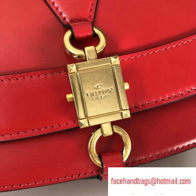 Valentino Small VLocker Leather Saddle Bag Red 2020