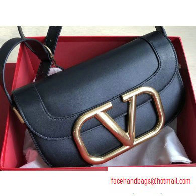 Valentino Supervee Calfskin Crossbody Large Bag Black/Gold 2020 - Click Image to Close