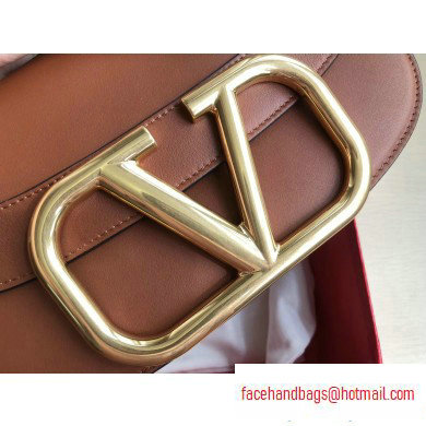 Valentino Supervee Calfskin Crossbody Large Bag Brown/Gold 2020 - Click Image to Close