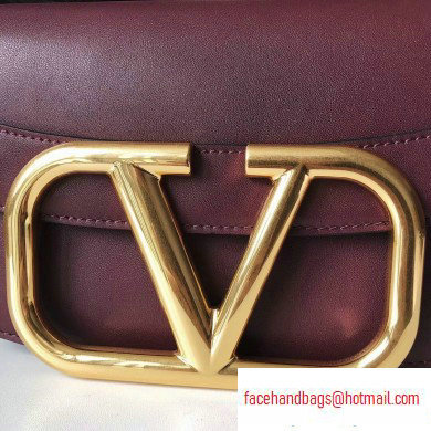 Valentino Supervee Calfskin Crossbody Large Bag Burgundy/Gold 2020 - Click Image to Close
