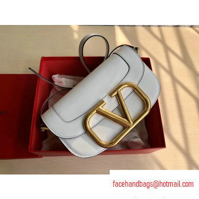 Valentino Supervee Calfskin Crossbody Large Bag White/Gold 2020 - Click Image to Close
