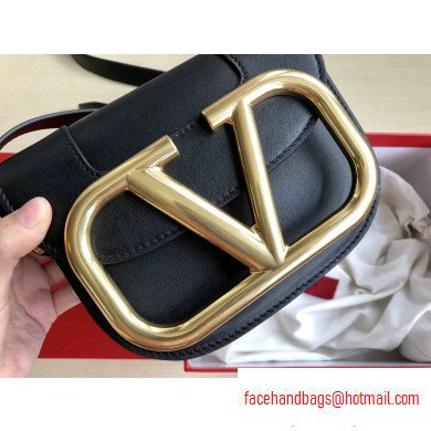 Valentino Supervee Calfskin Crossbody Small Bag Black/Gold 2020 - Click Image to Close