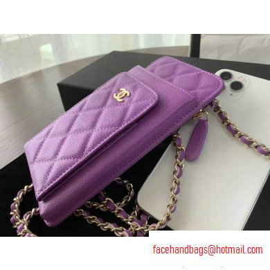 chanel caviar leather classic clutch with chain purple with golden hardware 2020