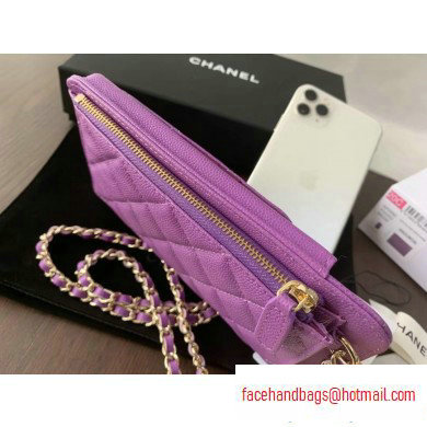 chanel caviar leather classic clutch with chain purple with golden hardware 2020