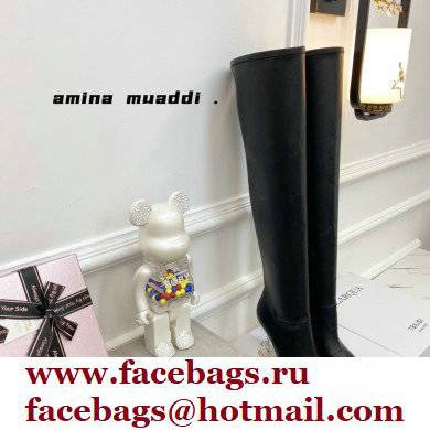 Amina Muaddi Clear Heel 9.5cm Leather Thigh-High Boots Black 2021 - Click Image to Close