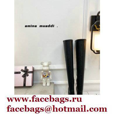 Amina Muaddi Clear Heel 9.5cm Leather Thigh-High Boots Black 2021