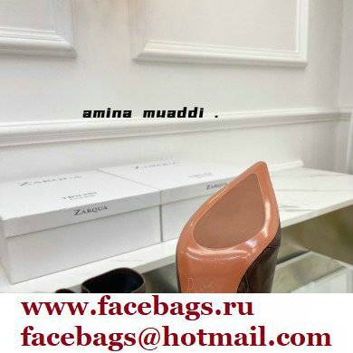 Amina Muaddi Clear Heel 9.5cm Leather Thigh-High Boots Coffee 2021