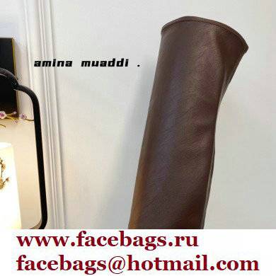 Amina Muaddi Clear Heel 9.5cm Leather Thigh-High Boots Coffee 2021 - Click Image to Close
