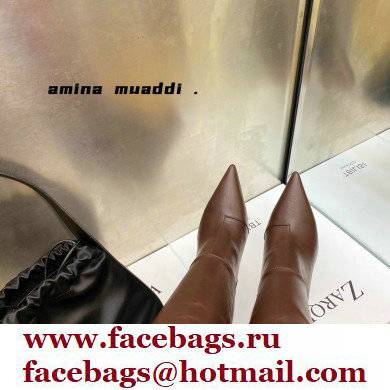Amina Muaddi Clear Heel 9.5cm Leather Thigh-High Boots Coffee 2021