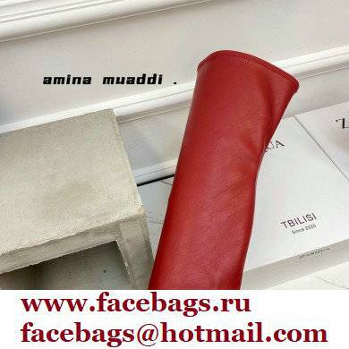 Amina Muaddi Clear Heel 9.5cm Leather Thigh-High Boots Red 2021 - Click Image to Close