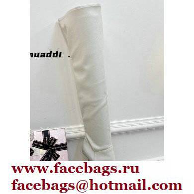 Amina Muaddi Clear Heel 9.5cm Leather Thigh-High Boots White 2021