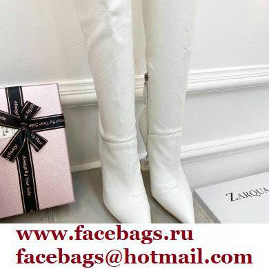 Amina Muaddi Clear Heel 9.5cm Leather Thigh-High Boots White 2021 - Click Image to Close