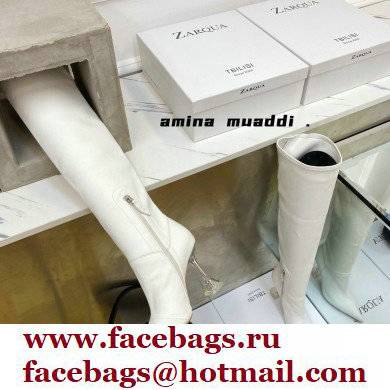 Amina Muaddi Clear Heel 9.5cm Leather Thigh-High Boots White 2021