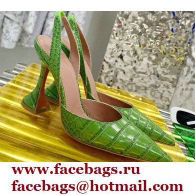 Amina Muaddi Heel 9.5cm Holli Croc Embossed Slingback Pumps 01 2021 - Click Image to Close