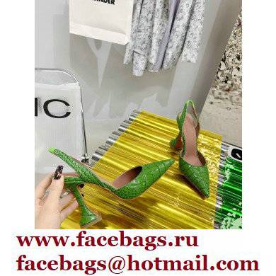 Amina Muaddi Heel 9.5cm Holli Croc Embossed Slingback Pumps 01 2021 - Click Image to Close