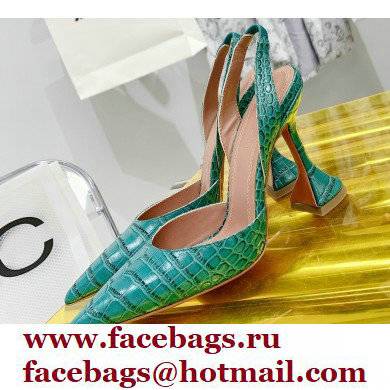 Amina Muaddi Heel 9.5cm Holli Croc Embossed Slingback Pumps 02 2021 - Click Image to Close