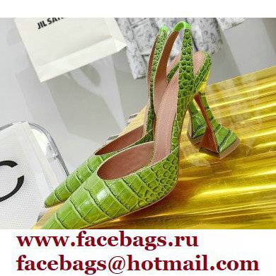 Amina Muaddi Heel 9.5cm Holli Croc Embossed Slingback Pumps 04 2021 - Click Image to Close