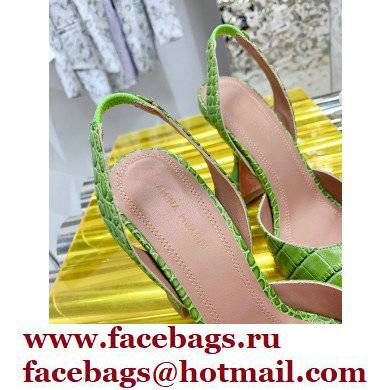 Amina Muaddi Heel 9.5cm Holli Croc Embossed Slingback Pumps 04 2021 - Click Image to Close