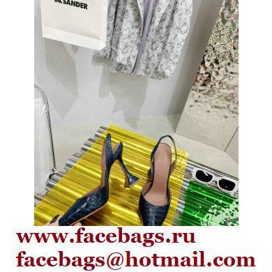 Amina Muaddi Heel 9.5cm Holli Croc Embossed Slingback Pumps 08 2021 - Click Image to Close