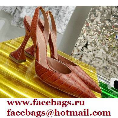 Amina Muaddi Heel 9.5cm Holli Croc Embossed Slingback Pumps 09 2021 - Click Image to Close