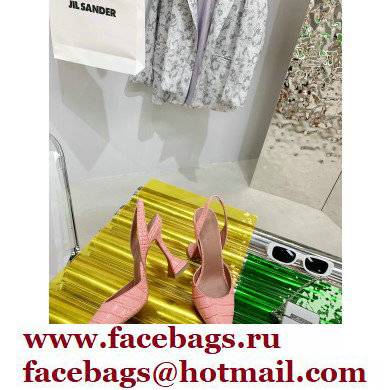 Amina Muaddi Heel 9.5cm Holli Croc Embossed Slingback Pumps 10 2021 - Click Image to Close