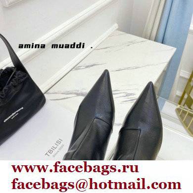 Amina Muaddi Heel 9.5cm Ida Leather Scrunched Boots Black 2021