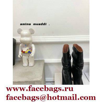 Amina Muaddi Heel 9.5cm Ida Leather Scrunched Boots Black 2021 - Click Image to Close