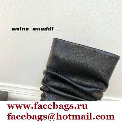 Amina Muaddi Heel 9.5cm Ida Leather Scrunched Boots Black 2021 - Click Image to Close