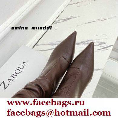 Amina Muaddi Heel 9.5cm Ida Leather Scrunched Boots Brown 2021