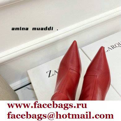 Amina Muaddi Heel 9.5cm Ida Leather Scrunched Boots Red 2021