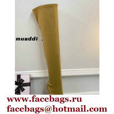 Amina Muaddi Heel 9.5cm Leather Thigh-High Begum Boots Apricot 2021 - Click Image to Close