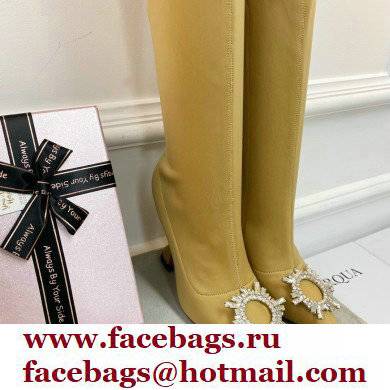 Amina Muaddi Heel 9.5cm Leather Thigh-High Begum Boots Apricot 2021