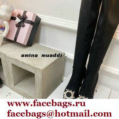 Amina Muaddi Heel 9.5cm Leather Thigh-High Begum Boots Black 2021